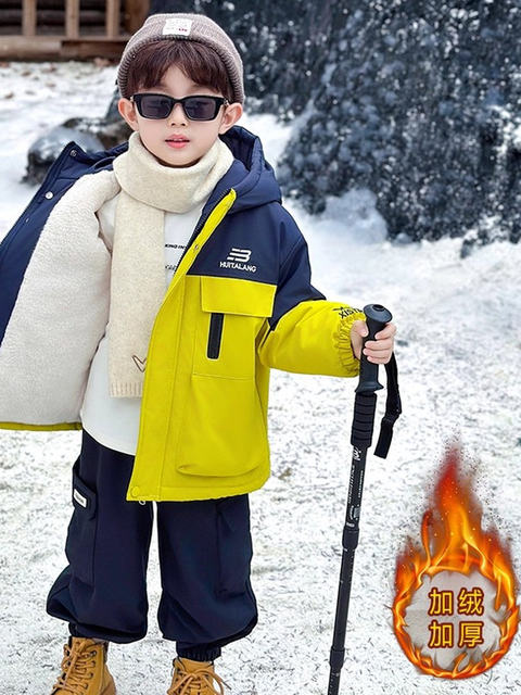 German Razt Brand Store Boys' Fleece-Lined Jacket Autumn and Winter 2025 New Model Boys' Winter Thickened Cotton Coat