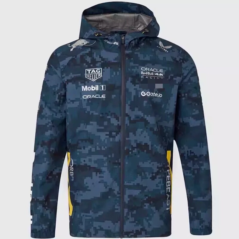 2025F1 Racing Suit Camouflage Hooded Jacket Windproof and Rainproof Verstappen Style Long-Sleeved Jacket for Autumn and Winter