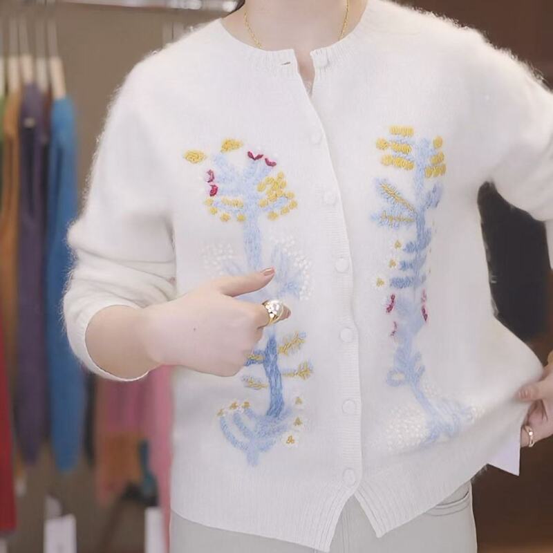 [Qiao'Er Sister] 26-Year Autumn Collection Cashmere, Mulberry Silk, Wool, Colorful Embroidery, Seamless Buttoned, Brushed Fabric, Length 56