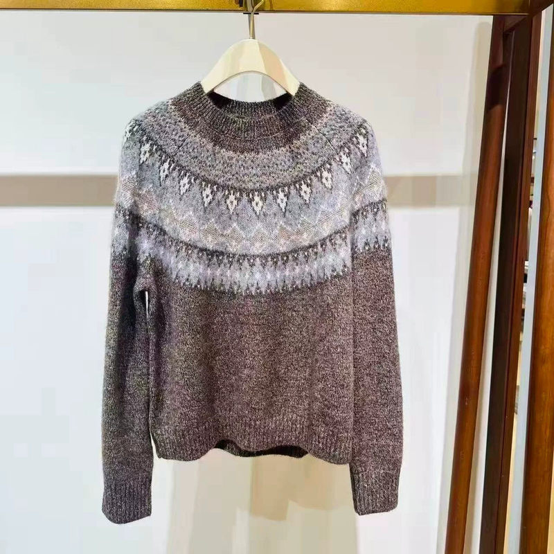 Shijia Mall Same Style 26 Autumn/Winter New Retro Fair Isle Jacquard Knit Sweater for Women 3Ha333011
