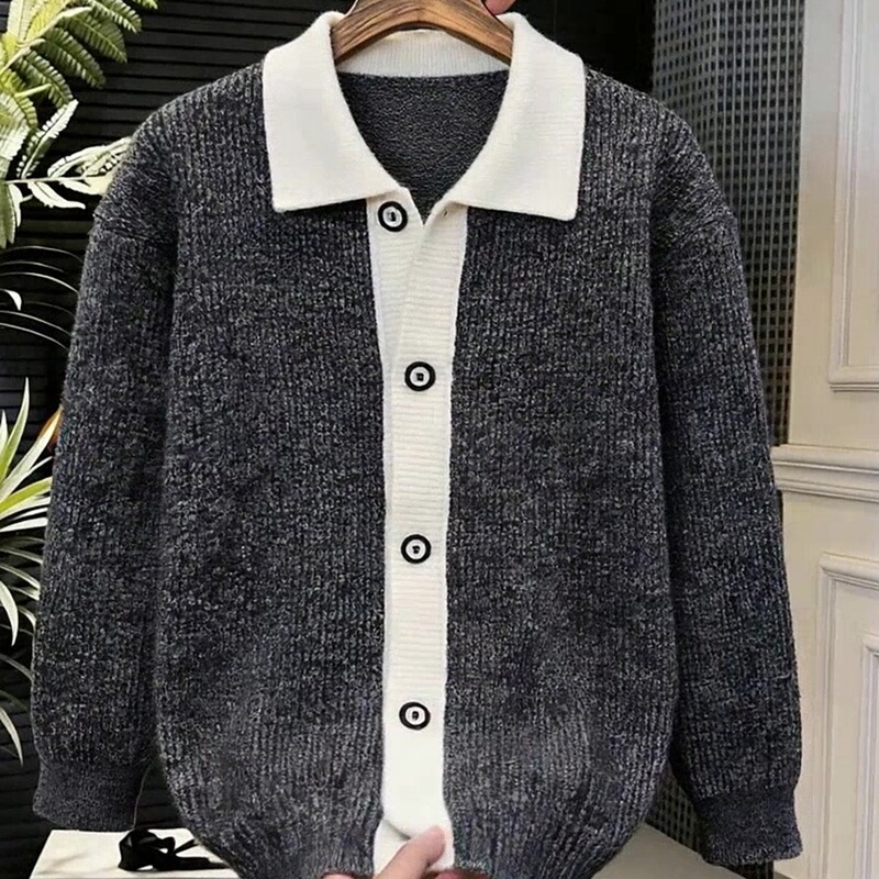 Men's Clothing 2026 Autumn and Winter New Long-Sleeved Men's Korean Style Loose and Versatile Casual High-End Contrasting Color Knitted Jacket Trendy