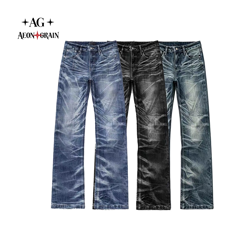 Ag Manic "Magic Pants" Permanent Three-Dimensional Cat Whiskers Sapphire Blue Low-Waist Stacked Street Style Straight-Leg Jeans
