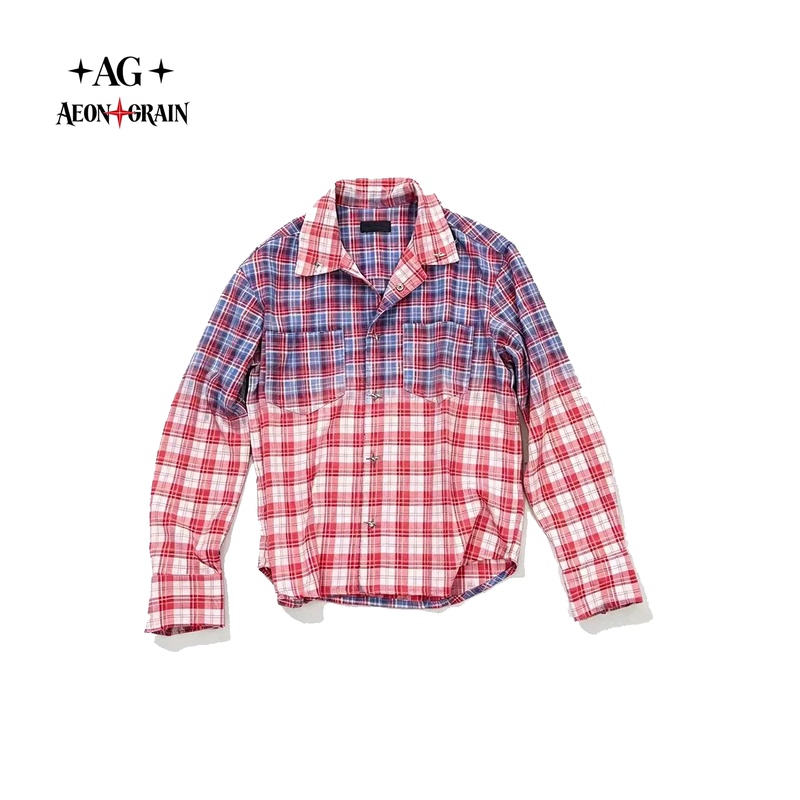 Ag Manic 26Fw Sun-Dried and Washed Vintage-Style Color-Blocked Gradient Star Loose Non-Iron Drapey Plaid Shirt Ag Manic 26Fw Sun-Dried and Washed Vintage-Style Color-Blocked Gradient Star Loose Non-Iron Drapey Plaid Shirt