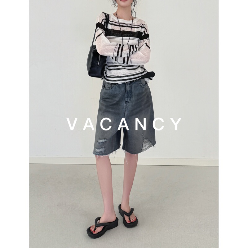 【Blank Time】Summer Ripped Slim-Fit Distressed Fashion Trendy Casual Loose Denim 5-Point Shorts Dirty Pants