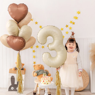 Ins style caramel cream internet celebrity number balloons children's first birthday party layout scene photo decoration