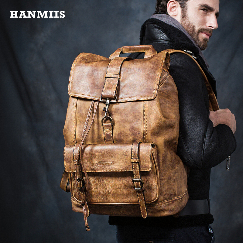 Hanmiis Han Mingshi First-Layer Cowhide Large-Capacity Backpack Travel Bag Full Genuine Leather Men's Backpack School Bag