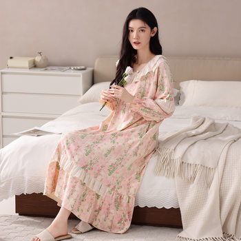 Women's Nightgown Autumn Pure Cotton with Chest Pad Anti-Bump Long-Sleeve Winter Comfortable Women's Sleepwear Autumn Women's Style 2025 New Model