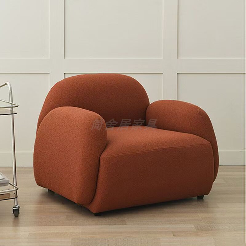 French-Style Minimalist Cloud-Shaped Single Sofa for Small Apartments, Suitable for Home Use in the Living Room or Balcony, Leisure Chair with Lambswool Fabric