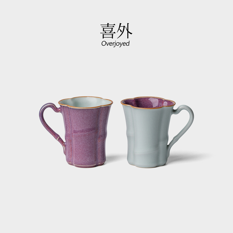 Xiwai Tianqing Hua Bing Ru Kiln and Jun Kiln Dual-Color Bamboo Handle Tea Cups, Kung Fu Tea Set, New Chinese Style Couple Cups Xiwai Tianqing Hua Bing Ru Kiln and Jun Kiln Dual-Color Bamboo Handle Tea Cups, Kung Fu Tea Set, New Chinese Style Couple Cups