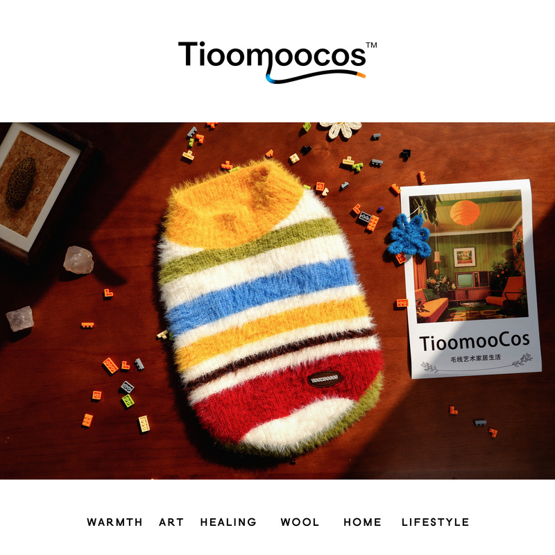 Tioomoocos｜Rainbow Striped Pet Sweater Autumn and Winter Warm Knitted Pet Clothing for Cats and Dogs