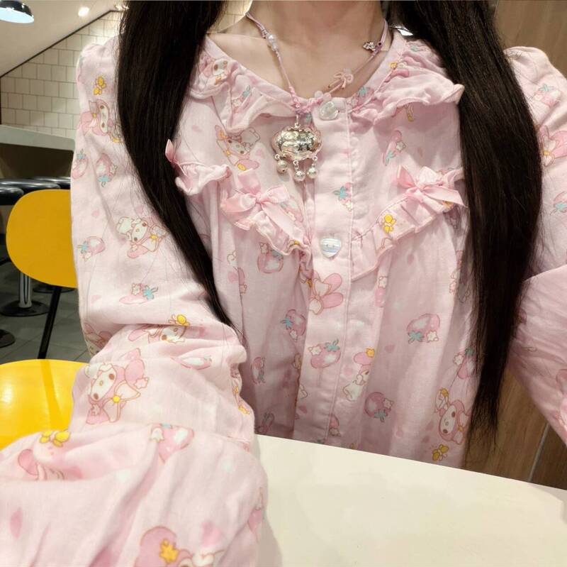 【Original】Mianmian Island Strawberry Meimei Pure Cotton Double-Layer Gauze Lace Collar Japanese-Style Cute Long-Sleeve Pajama Set 【Original】Mianmian Island Strawberry Meimei Pure Cotton Double-Layer Gauze Lace Collar Japanese-Style Cute Long-Sleeve Pajama Set