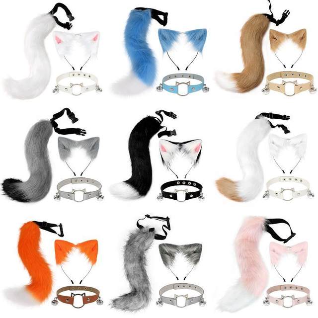 Tail Cosplay Toy Cat Ears Cat Tail Set Fox Japanese Handmade Cosplay Cat Girl Headband Tie Accessories