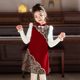 Girls' Plush Patchwork Stylish New Chinese-Style Improved Qipao Dress Children's Winter Thickened Warm New Year Outfit