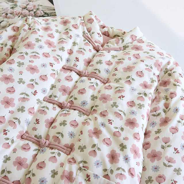 Women's Cotton-Padded Jacket 2025 New Model Handmade Cotton Jacket with Xinjiang Cotton, Thickened Retro Style with Large Floral Buttons