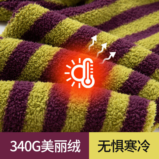 Thickened Autumn and Winter Sleepwear for Women, Long Bathrobe Set, Coral Fleece Striped Pajamas for Men, Couple's Loungewear