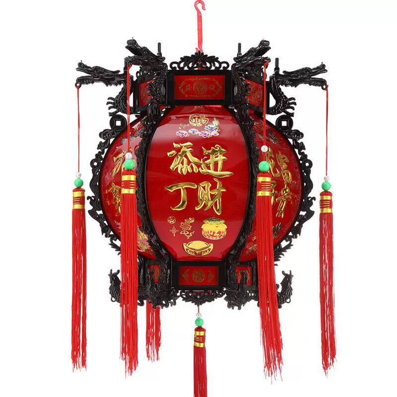 中式仿古宫灯塑料六角仿实木红灯笼旋转节日喜庆大红阳台灯笼吊灯