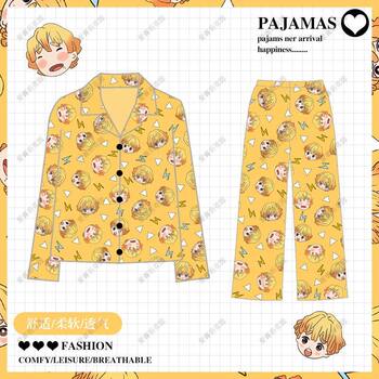 Demon Slayer: Kimetsu No Yaiba Agatsuma Zenitsu Pajamas Long Sleeve Cartoon Anime Fan Japanese Style Two-Dimensional Short Sleeve Homewear Set