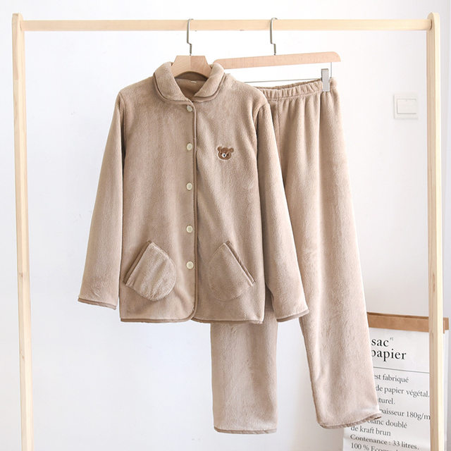 Coral Fleece Pajamas for Women, Suitable for Wearing Outside, Du Xiaozhai Home Wear Set, Autumn and Winter Thickened Couple's Pajamas Two-Piece Set