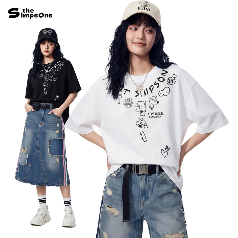 The Simpsons Short-Sleeved T-Shirt for Men, Breathable for Summer, 2026 New Style, Heavyweight Youth Couple Round-Neck Top for Women