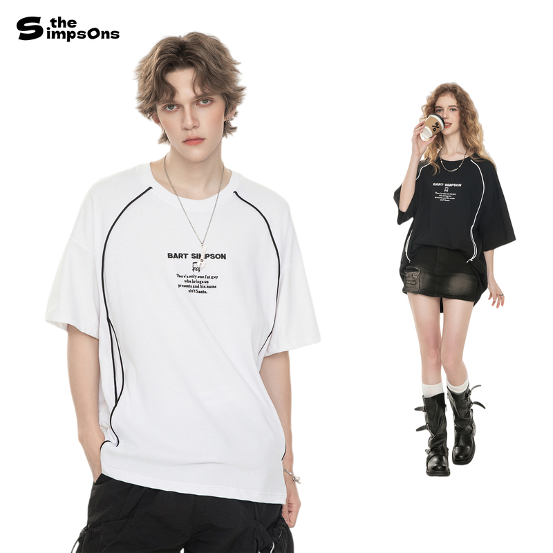 The Simpsons T-Shirt Summer New Style Couple Basic Black Simple Niche Short-Sleeved Loose Fit Unisex
