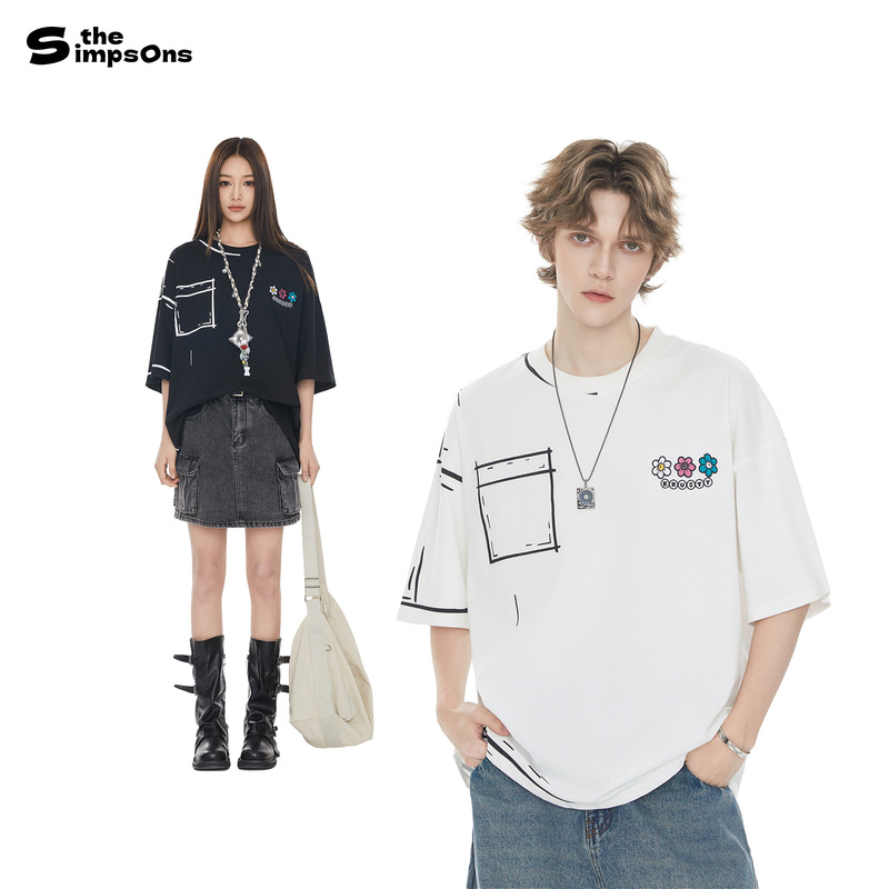 [Same Style as Zhao Rang] the Simpsons Short-Sleeve T-Shirt with Clown Print for Summer, Versatile Casual Couple T-Shirt, Trendy