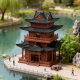 Ancient Architectural Ornaments with Lights, Model of Yiyun Qimeng Tower, Rockery, Water and Land Fish Tank, Bonsai, Micro-Landscape, Chinese-Style Landscaping