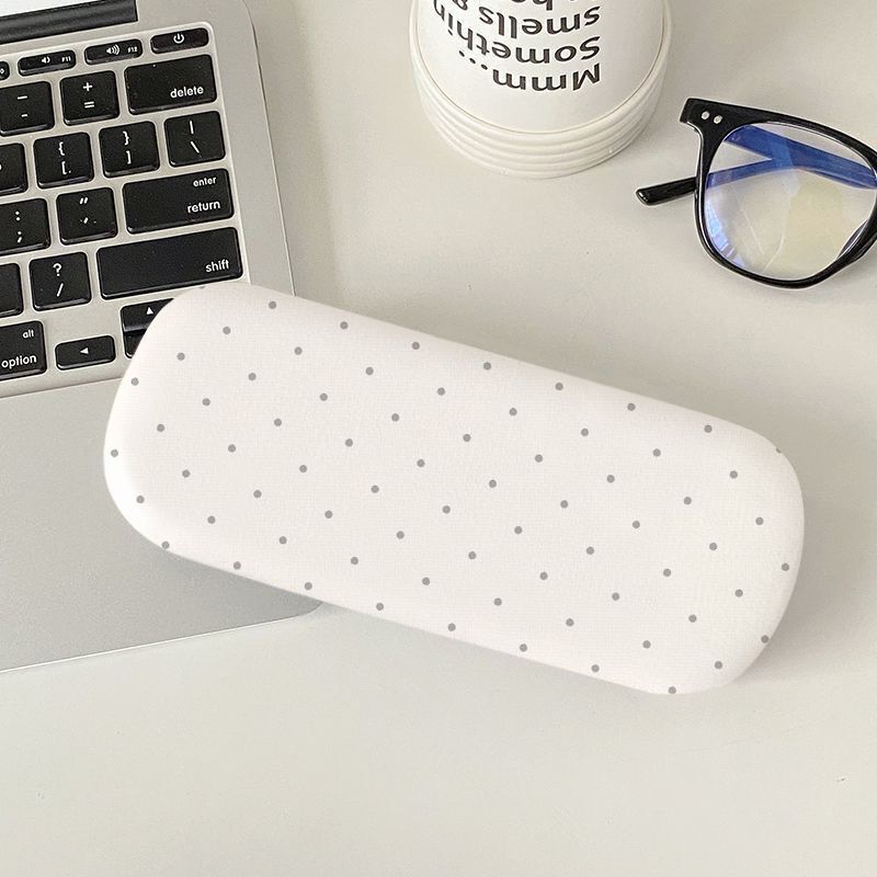 Gray Small Round Polka Dot Glasses Case, High-End Glasses Storage, Portable Myopia Pu Leather Sunglasses Oval Shape