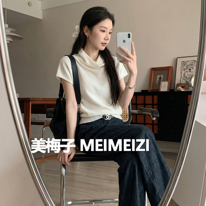 Layered Turtleneck Pullover Short-Sleeve Knit Top, Loose and Versatile, Korean Style, High-End Casual Turtleneck Sweater for Women Layered Turtleneck Pullover Short-Sleeve Knit Top, Loose and Versatile, Korean Style, High-End Casual Turtleneck Sweater for Women