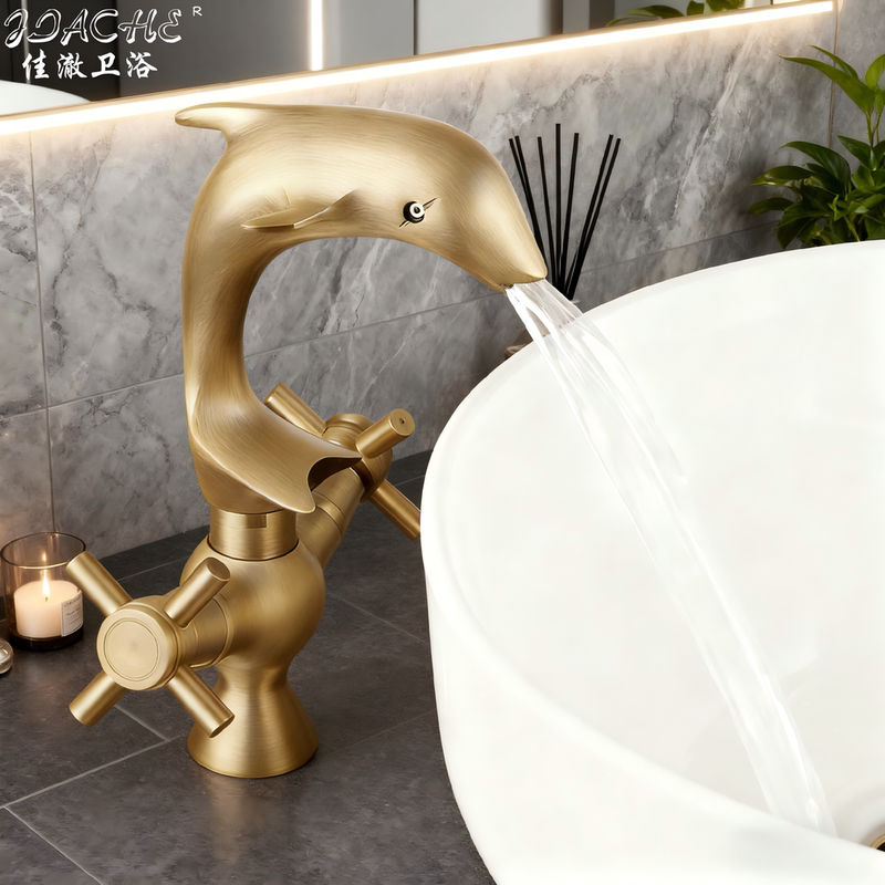 Bathroom All-Copper Vintage Style Basin Hot and Cold Faucet, Bathroom Washbasin All-Copper Antique-Style Rotatable Faucet