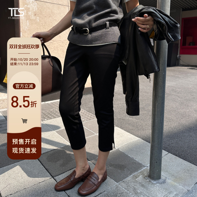 Auntie Tts [Capri Pants] Slim Fit Slimming Seven-Point Casual Pants for Women 2026 Autumn Black Skinny Pants