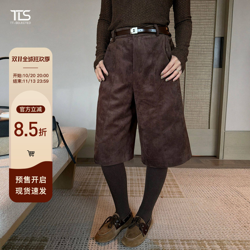 Auntie Tts【Coco Mid-Length Pants】High-Waisted Slimming Five-Point Mid-Length Pants for Women 2026 Autumn and Winter Petite Casual Shorts