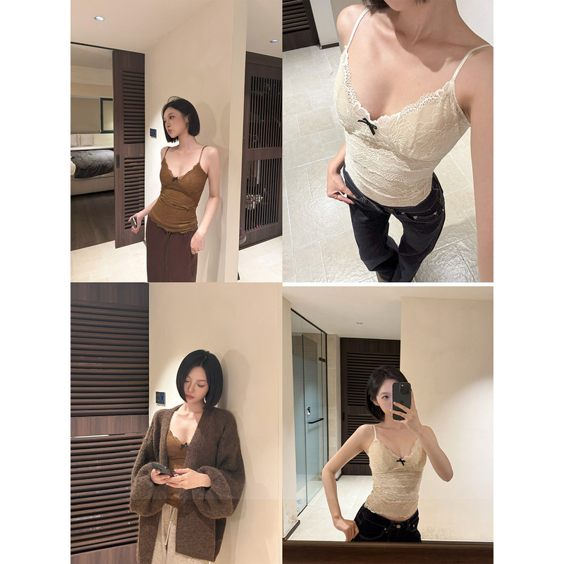 Shiyu【Paris Sweet Dreams】French-Style Lace Thin V-Neck Camisole Slim-Fit Lace Top