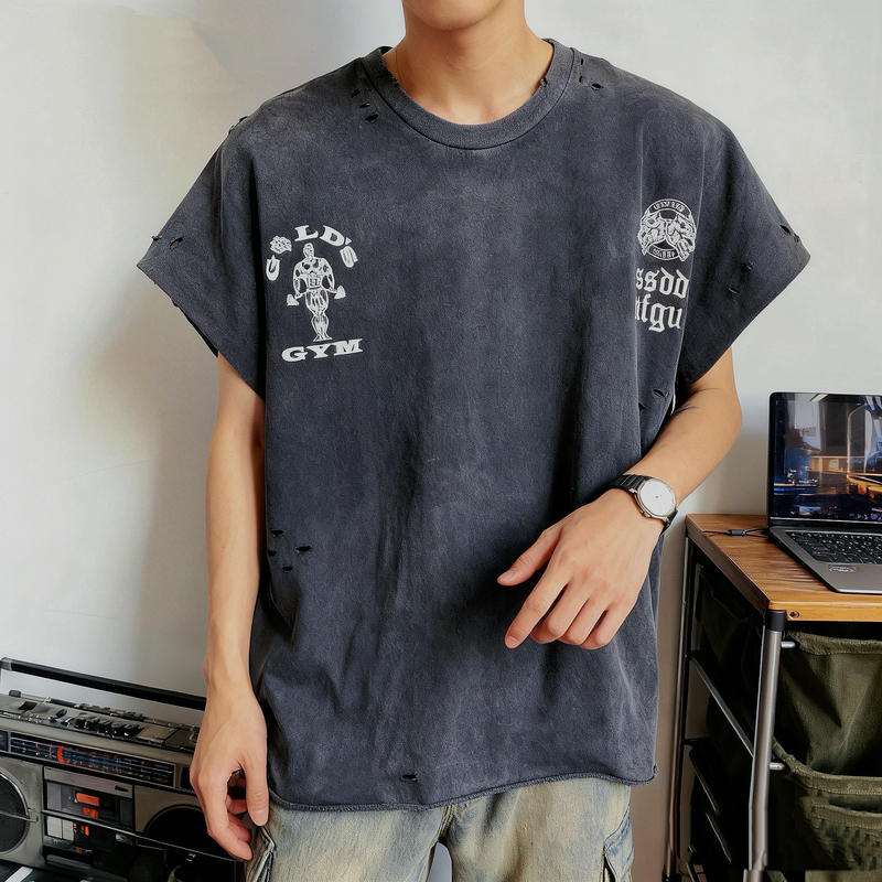 Gold's Gym X Wolves Club Brothers, Here's Another Set of Box Tee Super Loose-Fitting Sleeveless Short-Sleeve T-Shirts