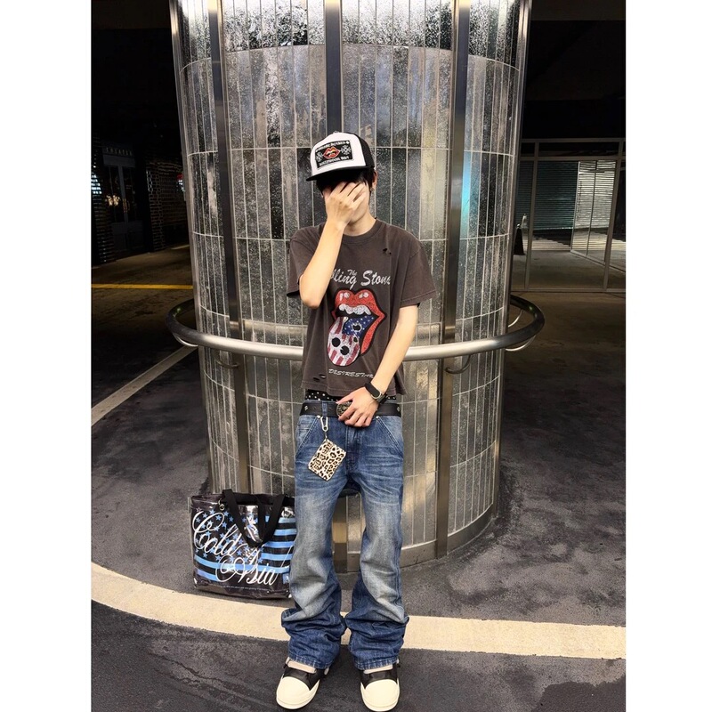Pulb Original Authentic 1021 Four-Line Micro-Flared Vintage Washed Dark Blue Narrow-Leg Selvedge Jeans