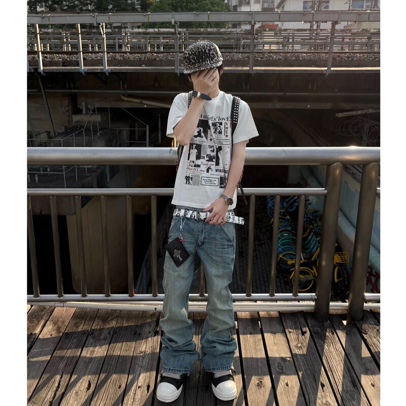 Pulb Original Authentic 1021 Four-Thread Selvedge Flared Japanese-Style Ice Blue Washed Narrow Selvedge Slub Denim Jeans