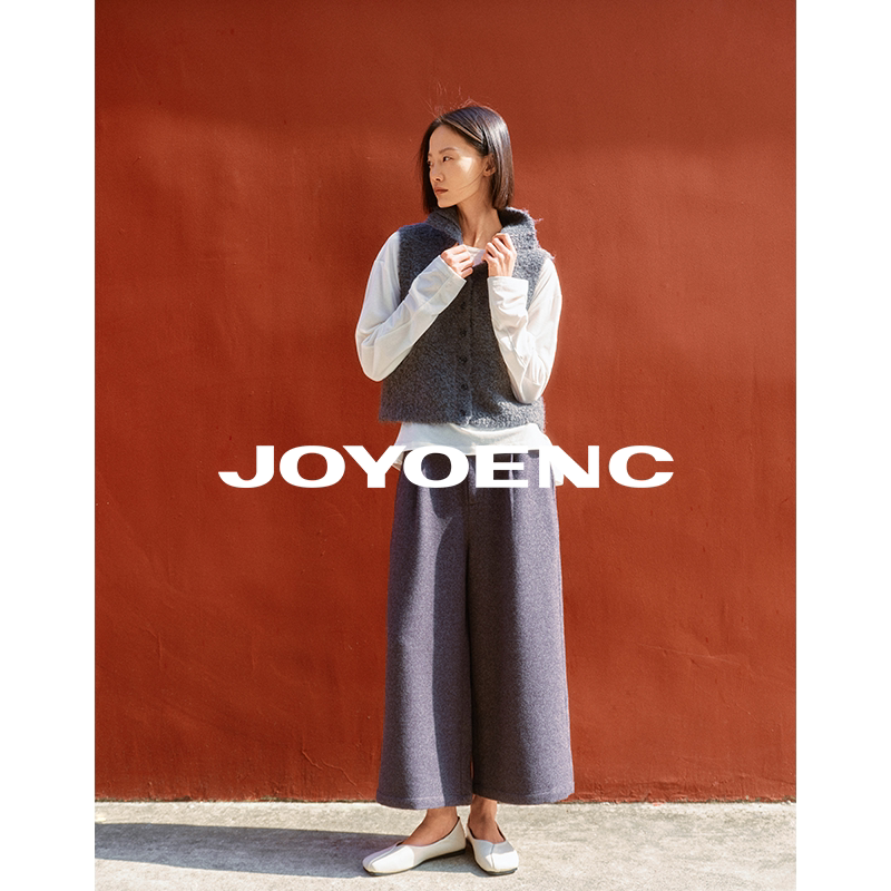 Joyoenc Wool Culottes for Women 2025 New Style Elastic Waist Loose Woolen Three-Quarter Casual Wide-Leg Pants Autumn and Winter