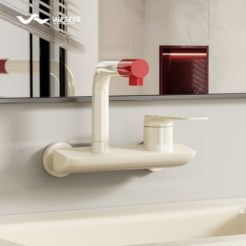Wpseed Wall-Mounted Bathroom Sink Basin Faucet Hot and Cold Water Faucet Wall-Mounted All-Copper Bathtub Faucet