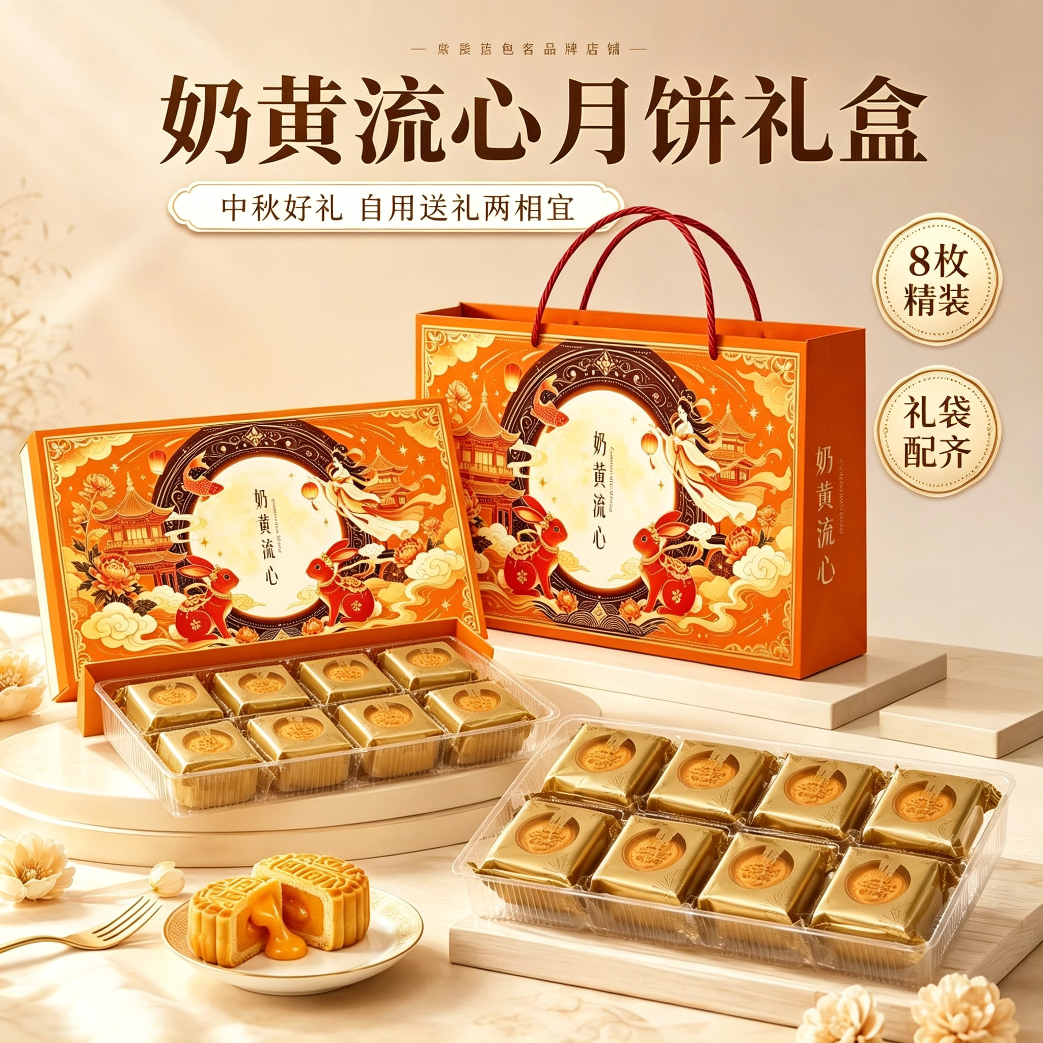 广式奶黄流心月饼礼盒