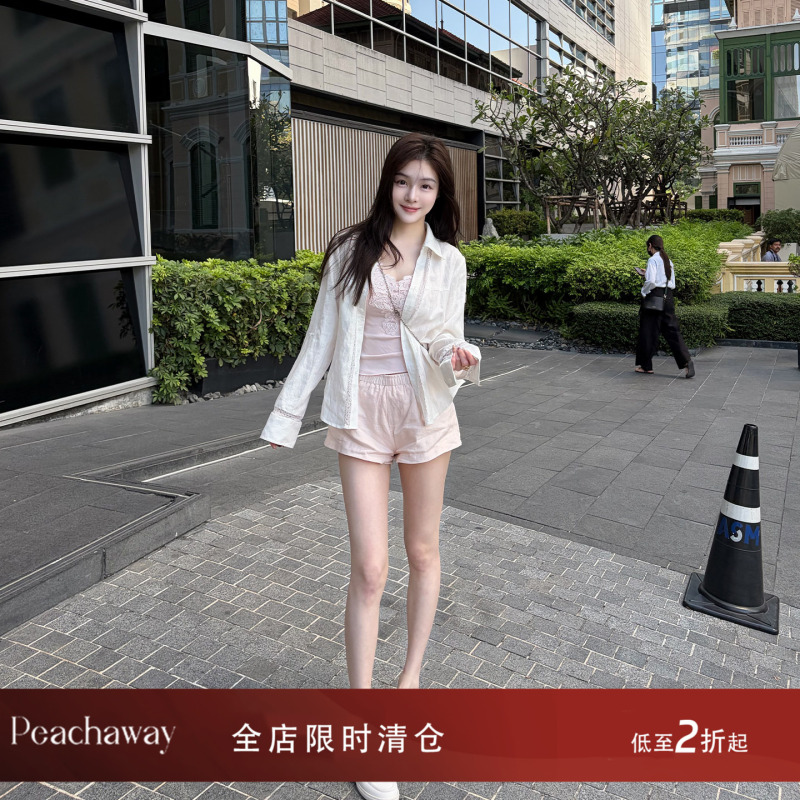 Peachaway【Paris Love Song】Lace Patchwork Loose Casual Elegant Linen Shirt for Women Breathable Cardigan