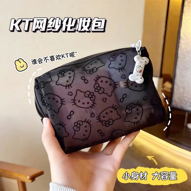 Cute Kt Cat Mesh Makeup Bag, Portable Zipper Storage Bag, Daily Touch-Up Bag, Small Clutch Bag Cute Kt Cat Mesh Makeup Bag, Portable Zipper Storage Bag, Daily Touch-Up Bag, Small Clutch Bag
