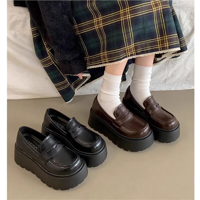 Furry Monster Mmg~ Slip-On Thick-Soled Leather Shoes for Women, 2025 Autumn New British Style Loafers