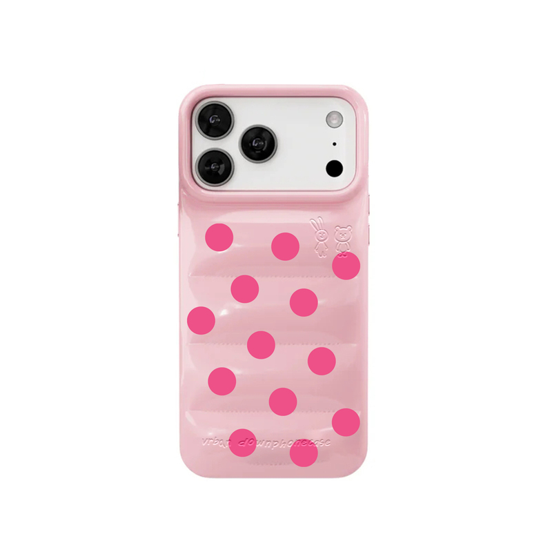 Vrban Downphonecase New Pink Rose Red Polka Dot Design Suitable for Apple 17 Pro Max New iPhone 16 Pro Phone Case down Jacket Protective Cover Full Coverage High-End Phone Case