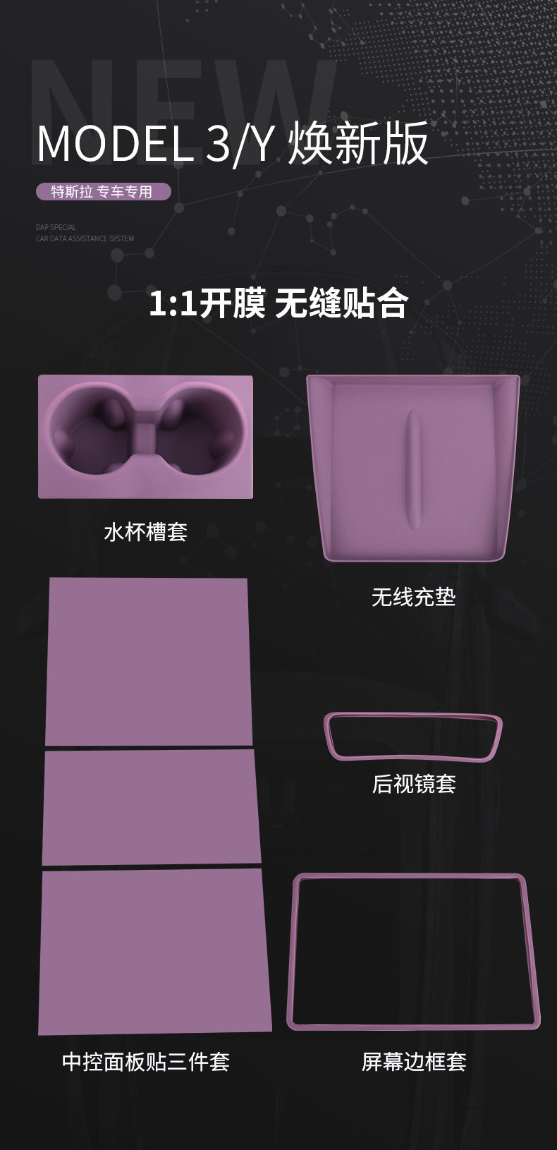 Suitable for Tesla Model Y/3 New Version Central Control Wireless Charging Silicone Mat Car Interior Decoration Modification Accessories and Supplies