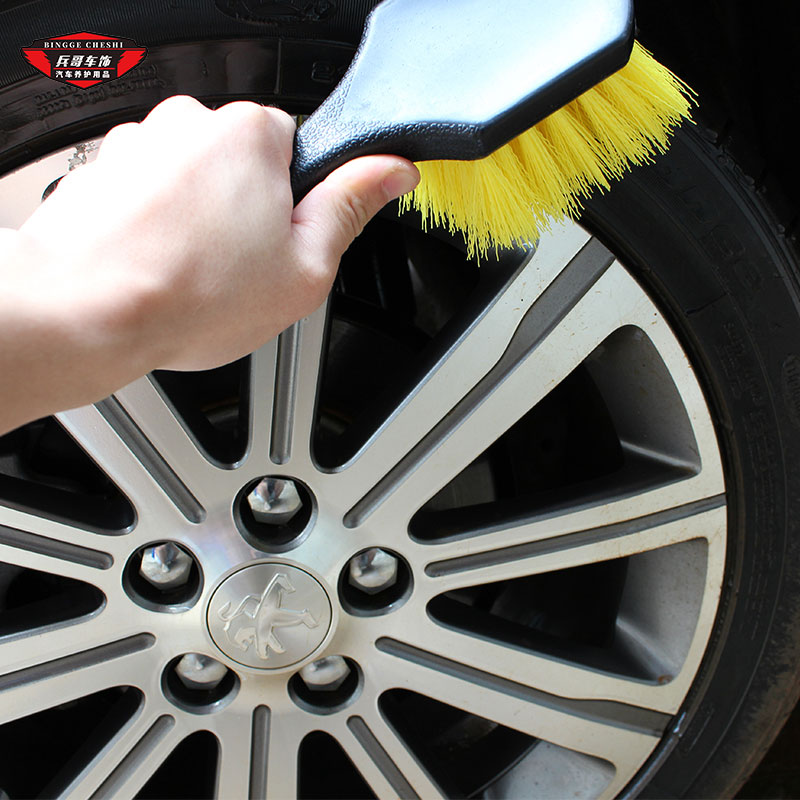 Wheel brush car wash brush cleaning brush long hair brush cleaning tool short handle cleaning brush hand brush yellow hair hard brush