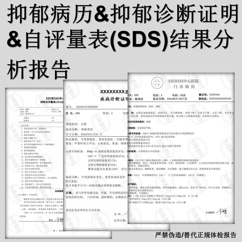 Depression Medical Record Analysis and Assessment Form Template Material Digital Version Package