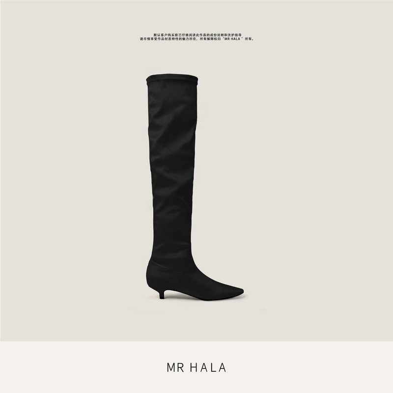 Mrhala High-Elastic Fabric Kitten Heel High Tube Stiletto Satin Long Boots, Elegant and Slimming Over-The-Knee Boots Lx52077