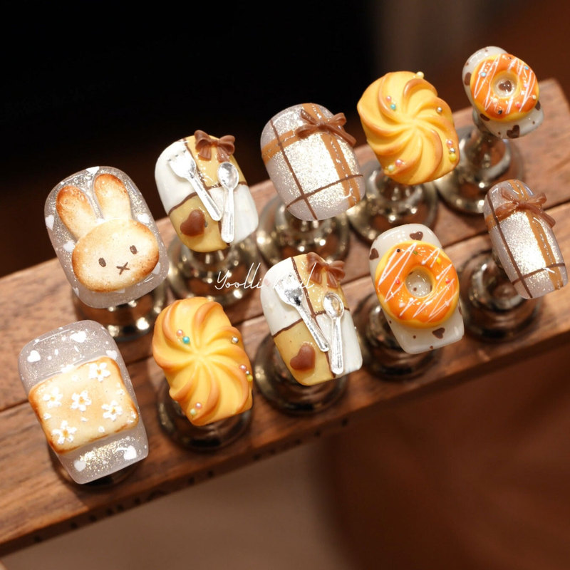 Youli【Cookie Miffy】Purely Handmade 3D Miffy Cookie Nails, Cute Daily Nail Art