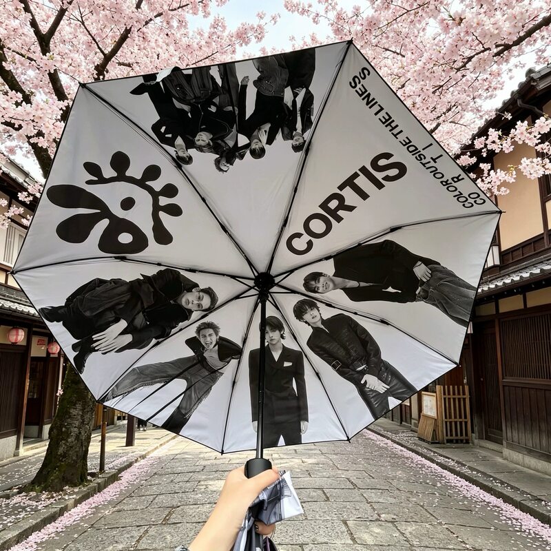 【Cortis】Black and White Umbrella for Fans, Portable 70% off Automatic Dual-Use Umbrella with Black Coating for Sun and Rain