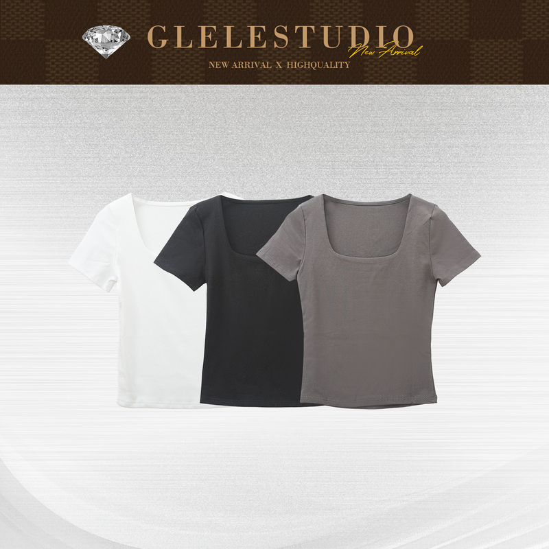 Glele Private Label "Square Neck T-Shirt" 2026 Summer New Slim-Fit Square Neck Top