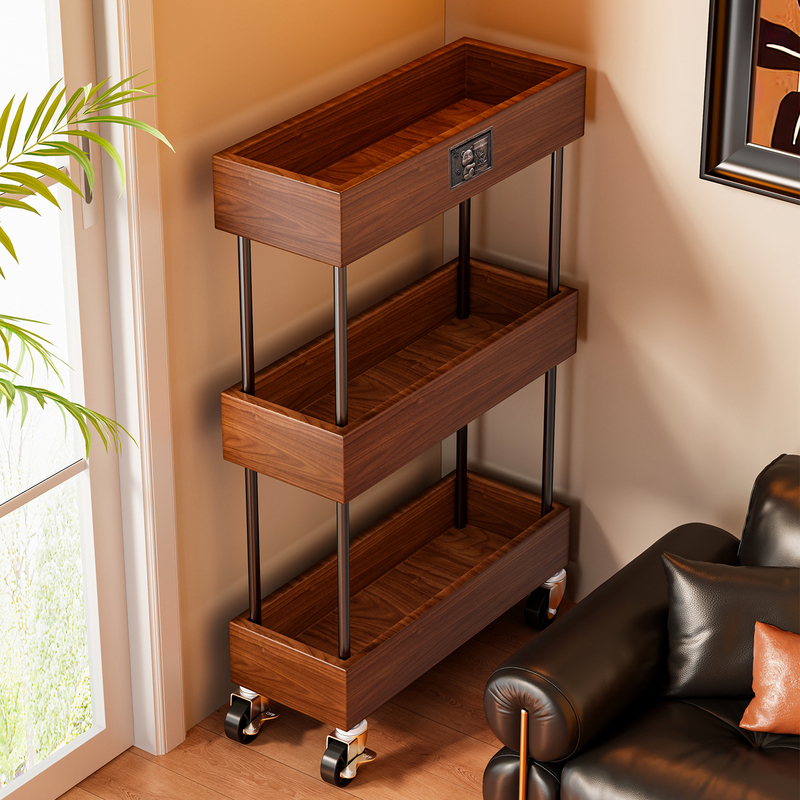 Solid Wood Gap Cart Storage Rack, Movable Behind Kitchen Door, Narrow Gap Snack Storage Cabinet for Bathroom